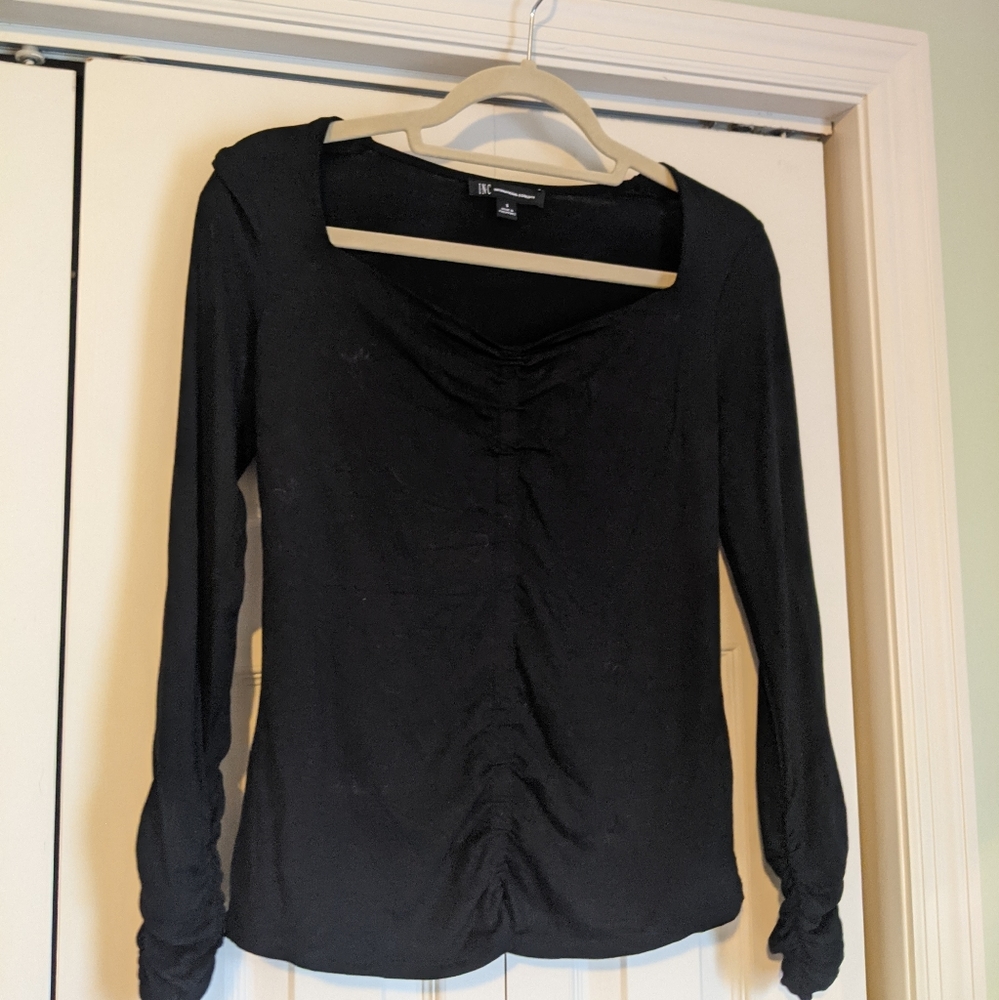 Black rouged long sleeve top
